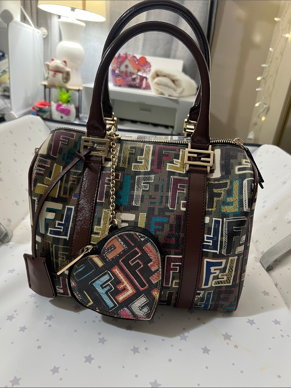 Fendi multicolored Boston bag with matching coin purse